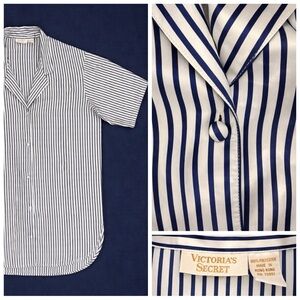 Vintage Victoria's Secret navy & white striped pajama nightshirt nightgown-L